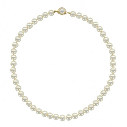 Collier Perles de Majorque blanches 8mm avec fermoir rond plaqué or